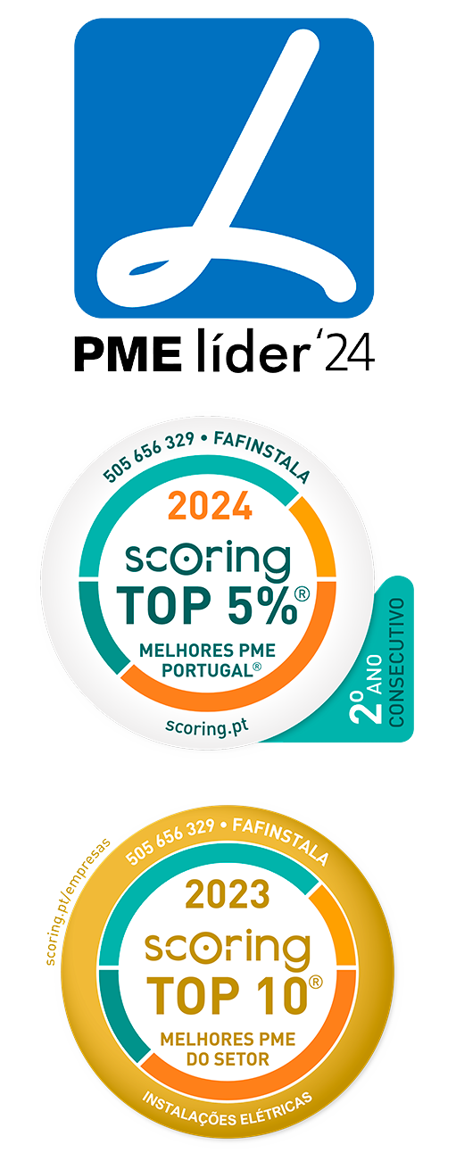 Distinções PME Líder 2024 Top 5% Melhores PME Portugal 2024 Top 10 Melhores PME do Setor 2023